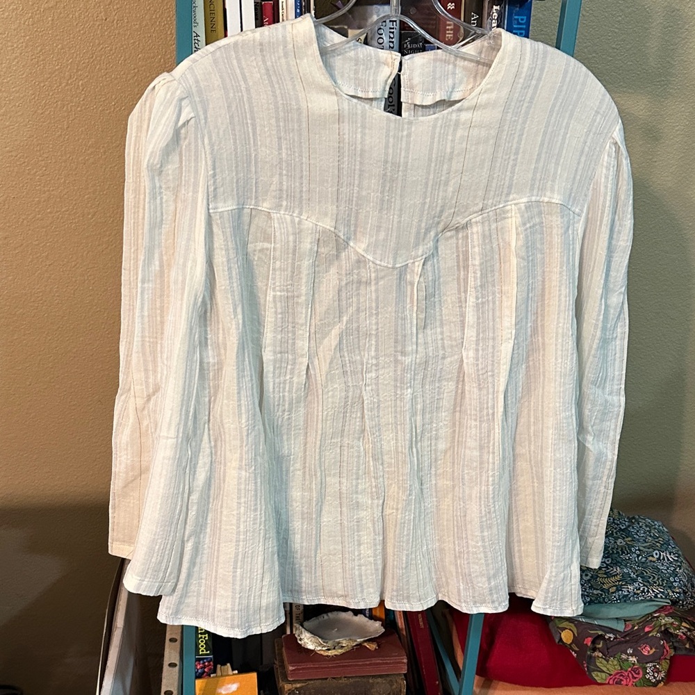 Vintage style Handmade Flowy Textured Gauze White Long Sleeve Blouse